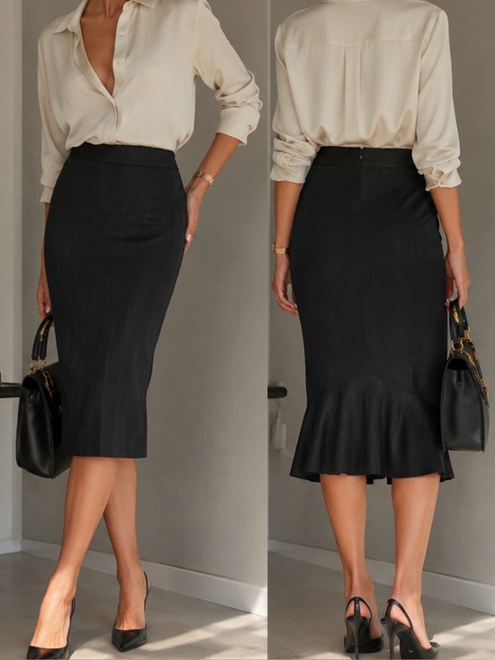 MaxMara Dresses & Skirts - Max Mara Black Faint Burnout Stripe Fluted Back Pencil Skirt Size 2